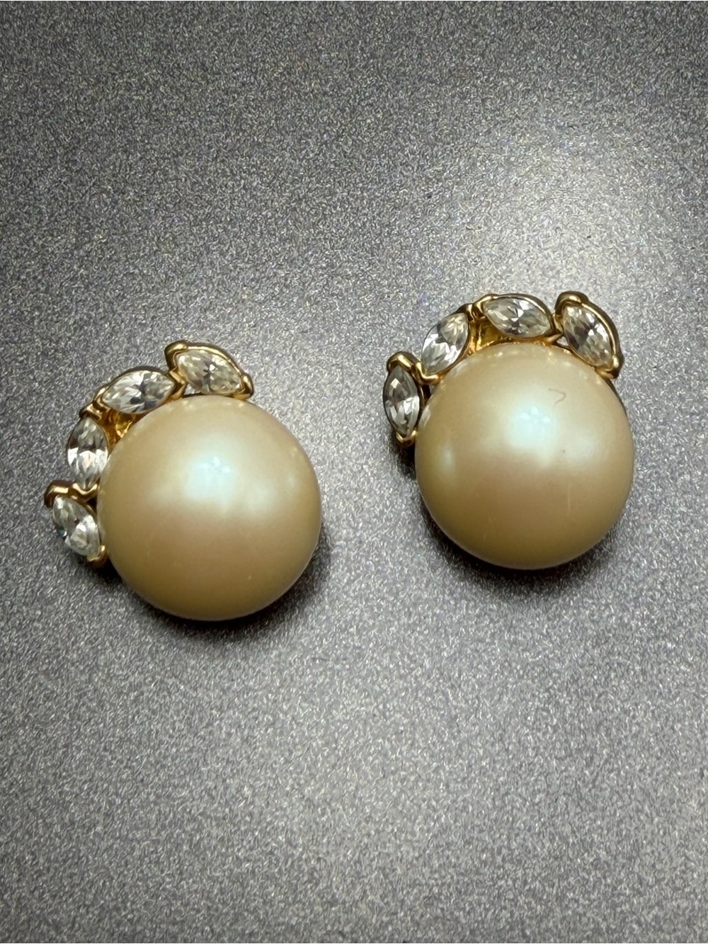 Nina Ricci Gold-Tone Cream Pearl and Crystal Cluster Clip  Earrings